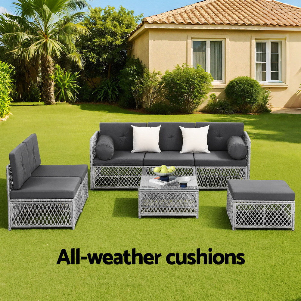 6 Seater Outdoor Sofa Set 7PCS Table Chair Garden Rattan Patio Furniture Sets Fast shipping On sale
