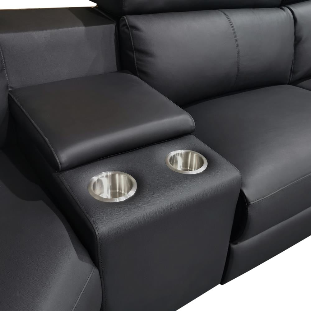 6 Seater Real Leather sofa Black Color Lounge Set for Living Room Couch with Adjustable Headrest Sofa Fast shipping On sale