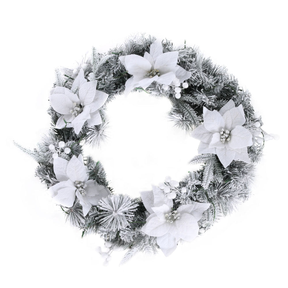 60cm Christmas Wreath LED Lights Snowy Flowers Garland Party Decor Fast shipping On sale