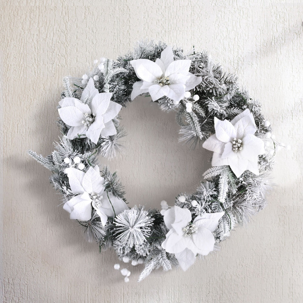 60cm Christmas Wreath LED Lights Snowy Flowers Garland Party Decor Fast shipping On sale