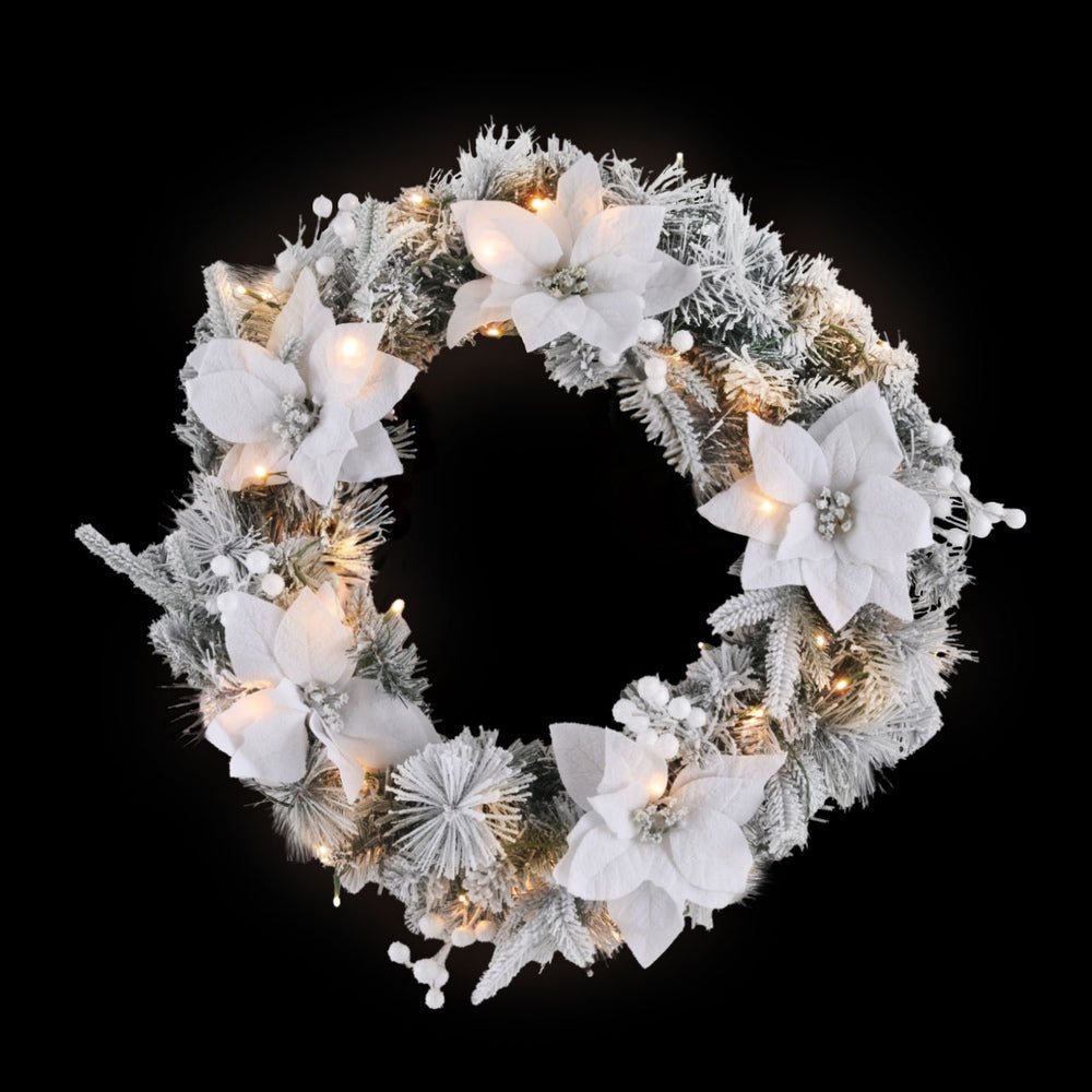 60cm Christmas Wreath LED Lights Snowy Flowers Garland Party Decor Fast shipping On sale