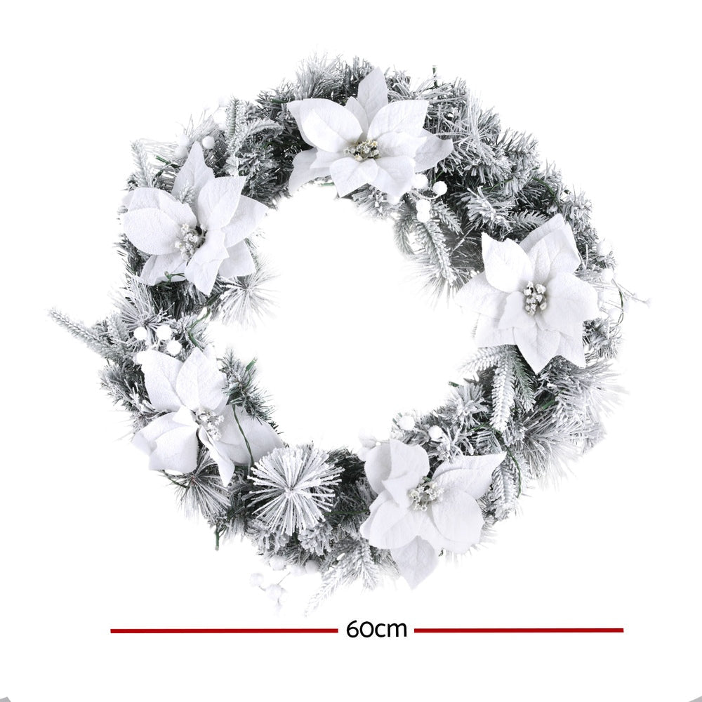 60cm Christmas Wreath LED Lights Snowy Flowers Garland Party Decor Fast shipping On sale