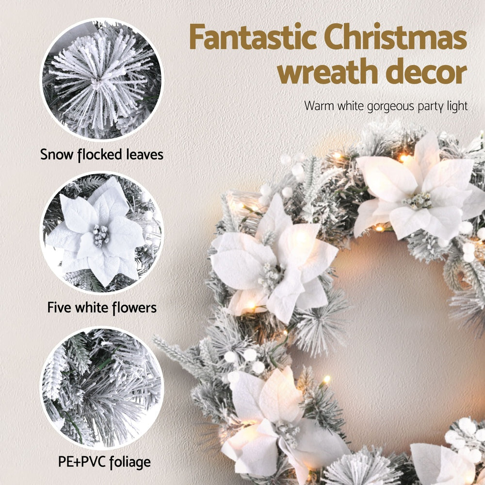 60cm Christmas Wreath LED Lights Snowy Flowers Garland Party Decor Fast shipping On sale