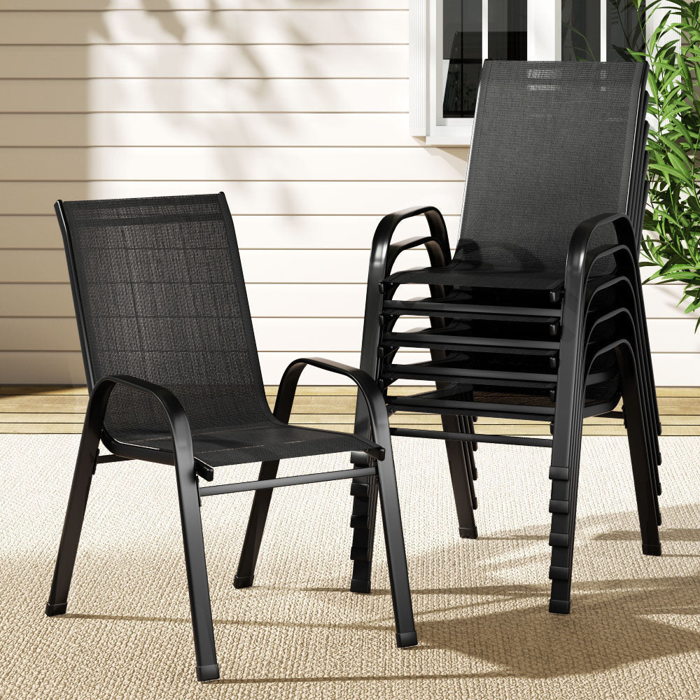 6PC Outdoor Dining Chairs Stackable Lounge Chair Patio Furniture Black Sets Fast shipping On sale