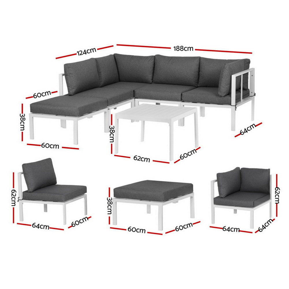 6PCS Outdoor Sofa Set Aluminium Table and Chairs Lounge Patio Furniture Sets Fast shipping On sale
