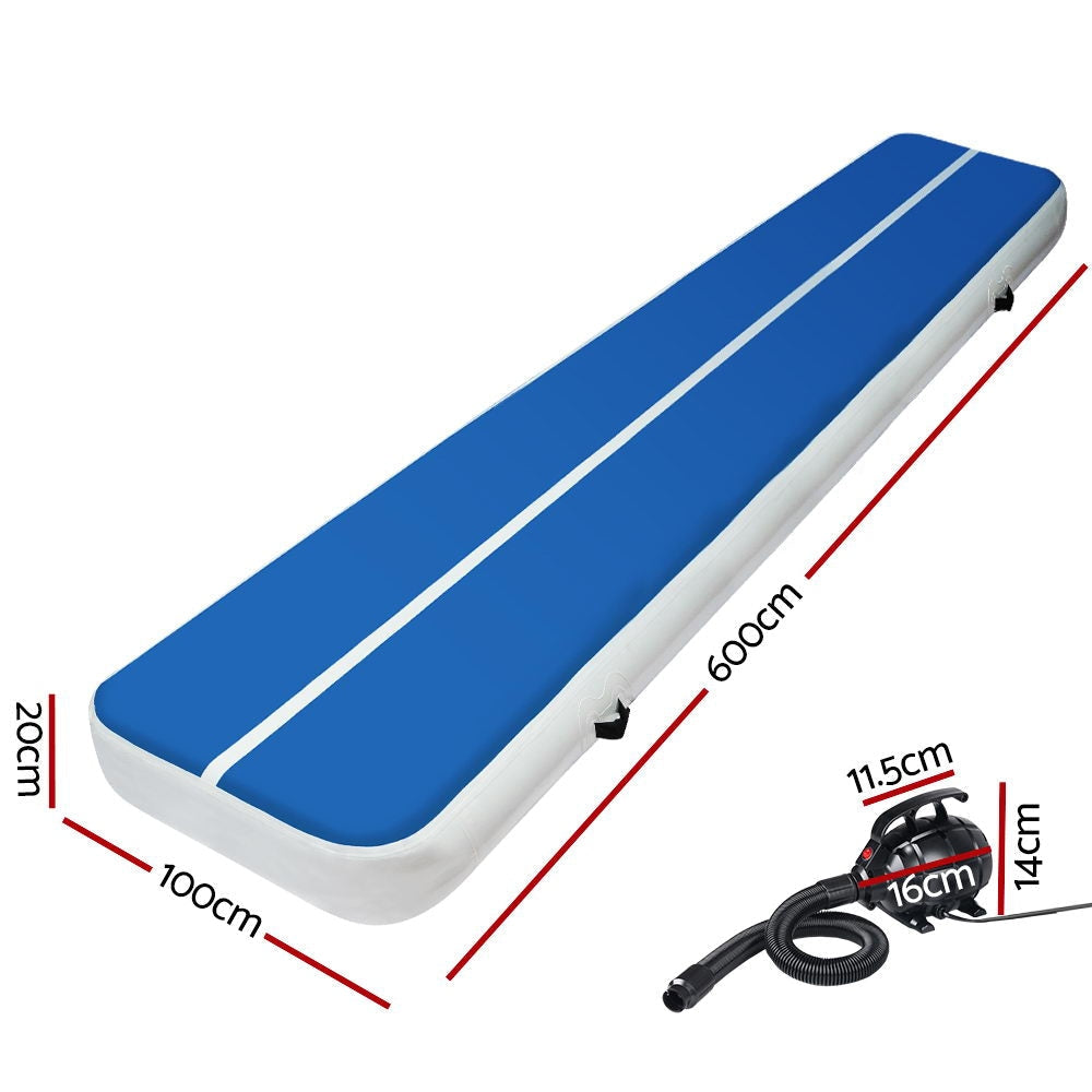 6X1M Inflatable Air Track Mat 20CM Thick with Pump Tumbling Gymnastics Blue Sports & Fitness Fast shipping On sale