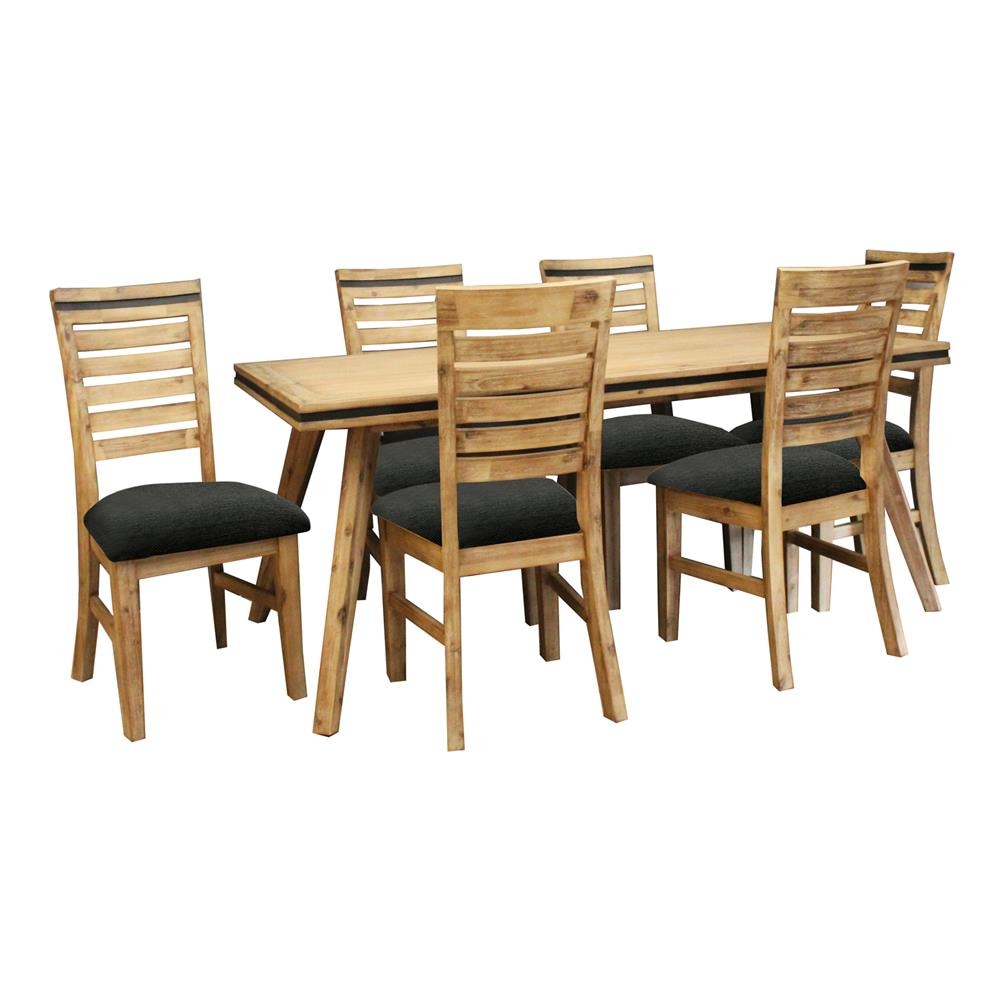 7 Pieces Dining Suite 180cm Medium Size Table & 6X Chairs in Solid Acacia Wooden Frame Silver Brush Colour Set Fast shipping On sale