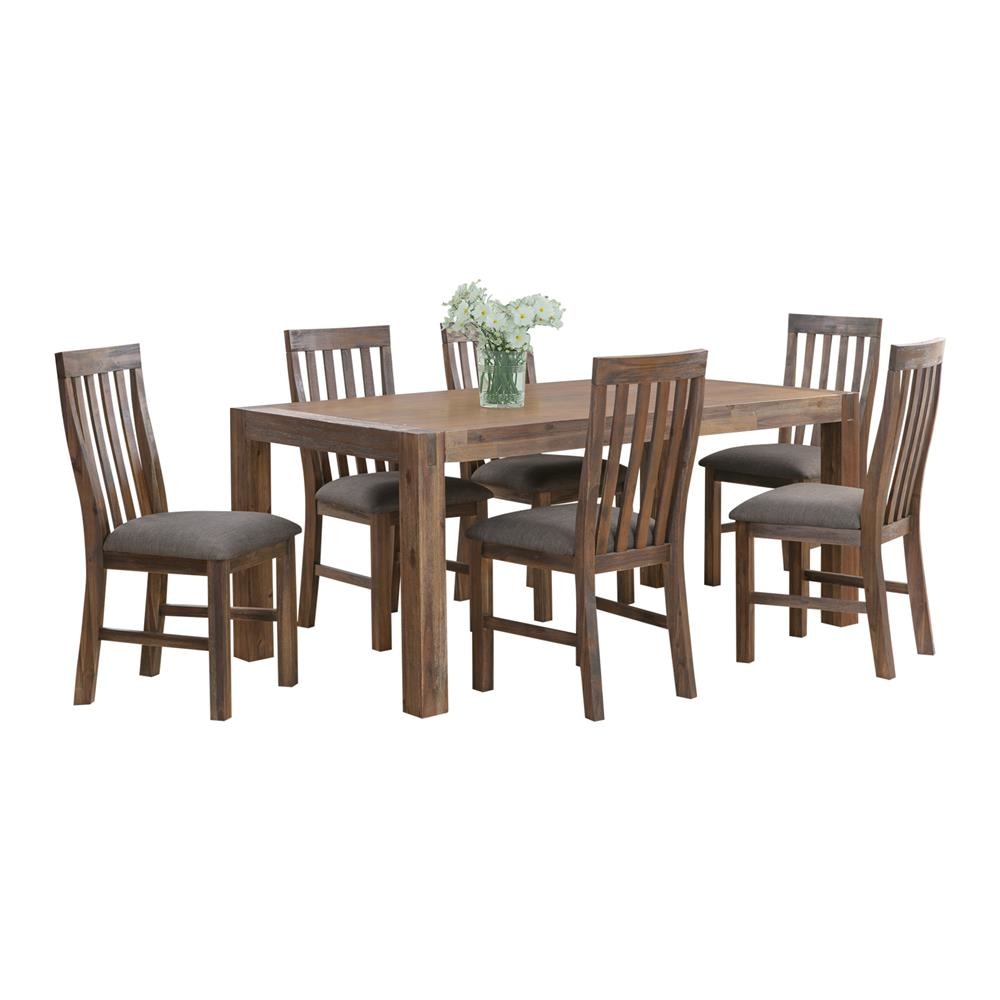 7 Pieces Dining Suite 180cm Medium Size Table & 6X Chairs with Solid Acacia Wooden Base in Chocolate Colour Set Fast shipping On sale