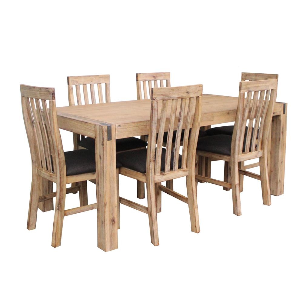 7 Pieces Dining Suite 180cm Medium Size Table & 6X Chairs with Solid Acacia Wooden Base in Oak Colour Set Fast shipping On sale