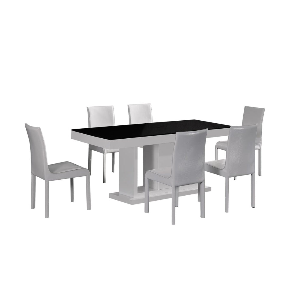 7 Pieces Dining Suite Table & 6X white Chairs in Rectangular Shape High Glossy MDF Wooden Base Combination of Black White Colour Set Fast