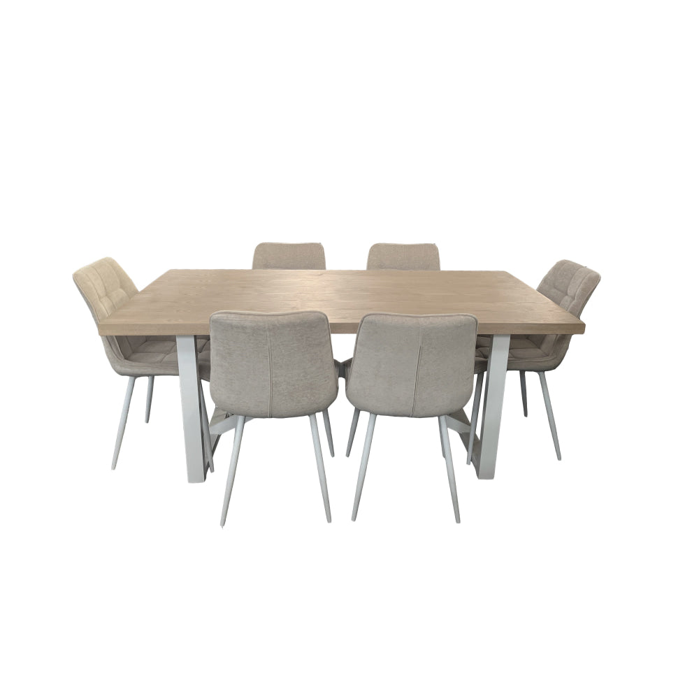 7Pc Dining Set Havana Rectangular Table 180cm W/ 6Pc Loma Fabric Chair Beige Fast shipping On sale