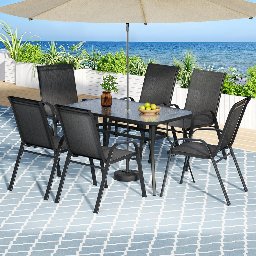 7PC Outdoor Dining Set Table and Chairs Patio Furniture Bistro Garden Black Sets Fast shipping On sale