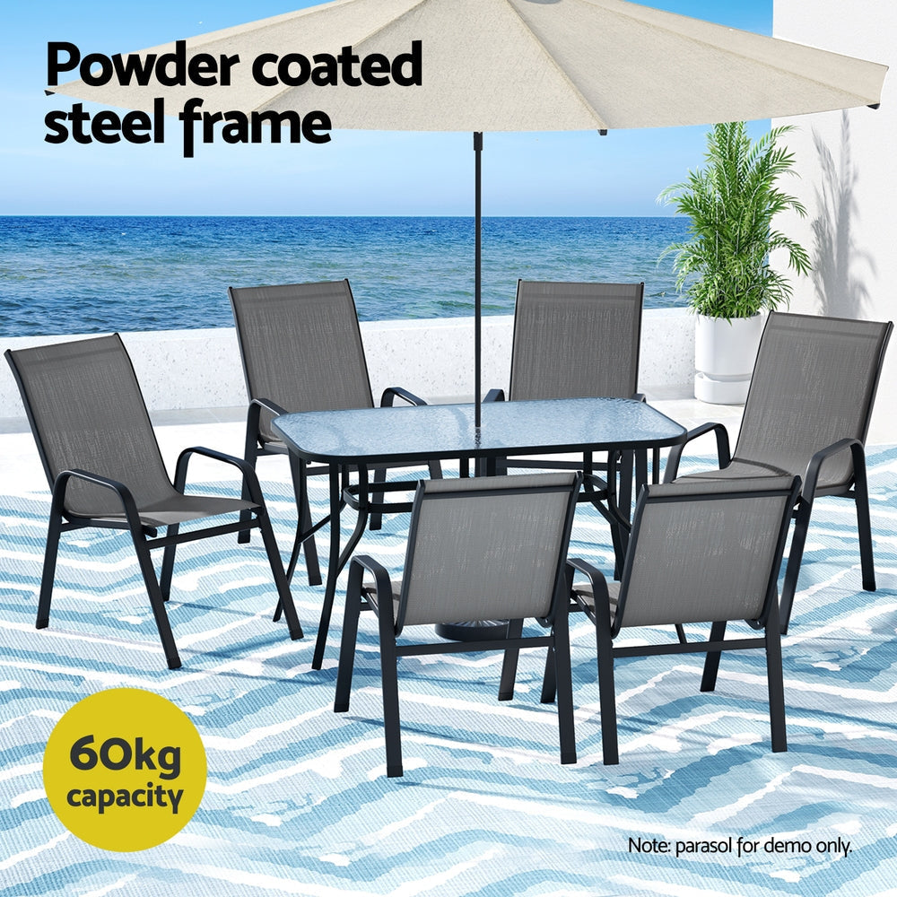 7PC Outdoor Dining Set Table and Chairs Patio Furniture Bistro Garden Grey Sets Fast shipping On sale