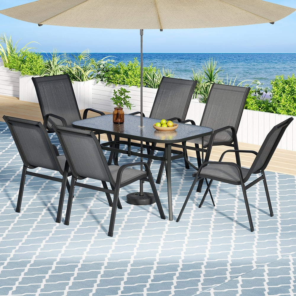 7PC Outdoor Dining Set Table and Chairs Patio Furniture Bistro Garden Grey Sets Fast shipping On sale