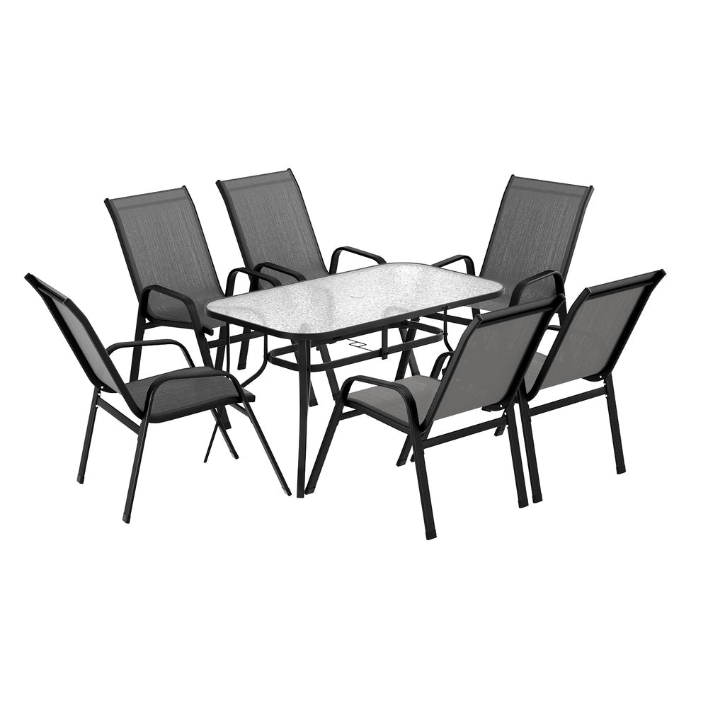 7PC Outdoor Dining Set Table and Chairs Patio Furniture Bistro Garden Grey Sets Fast shipping On sale