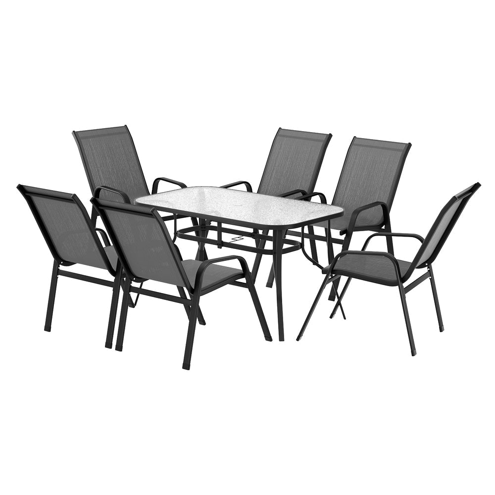7PC Outdoor Dining Set Table and Chairs Patio Furniture Bistro Garden Grey Sets Fast shipping On sale
