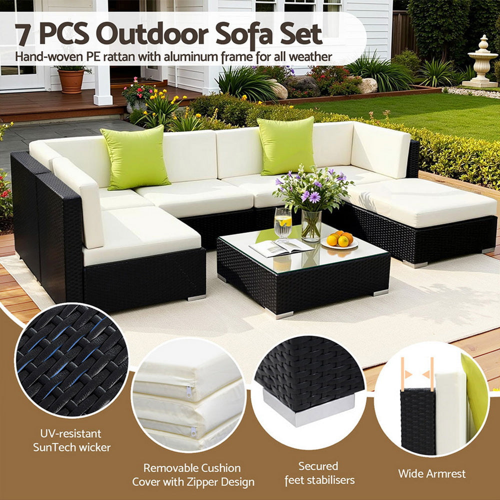 7PC Sofa Set with Storage Cover Outdoor Furniture Wicker Sets Fast shipping On sale