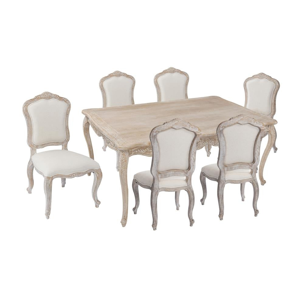 7pcs medium Sizes Oak Wood White Washed Finish Dining Set Fast shipping On sale