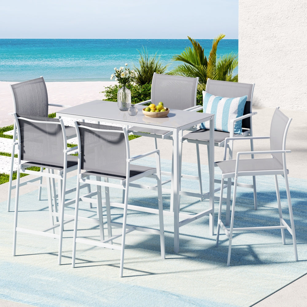 7PCS Outdoor Bar Set Stools Dining Chairs Table Patio Steel Bistro White Sets Fast shipping On sale