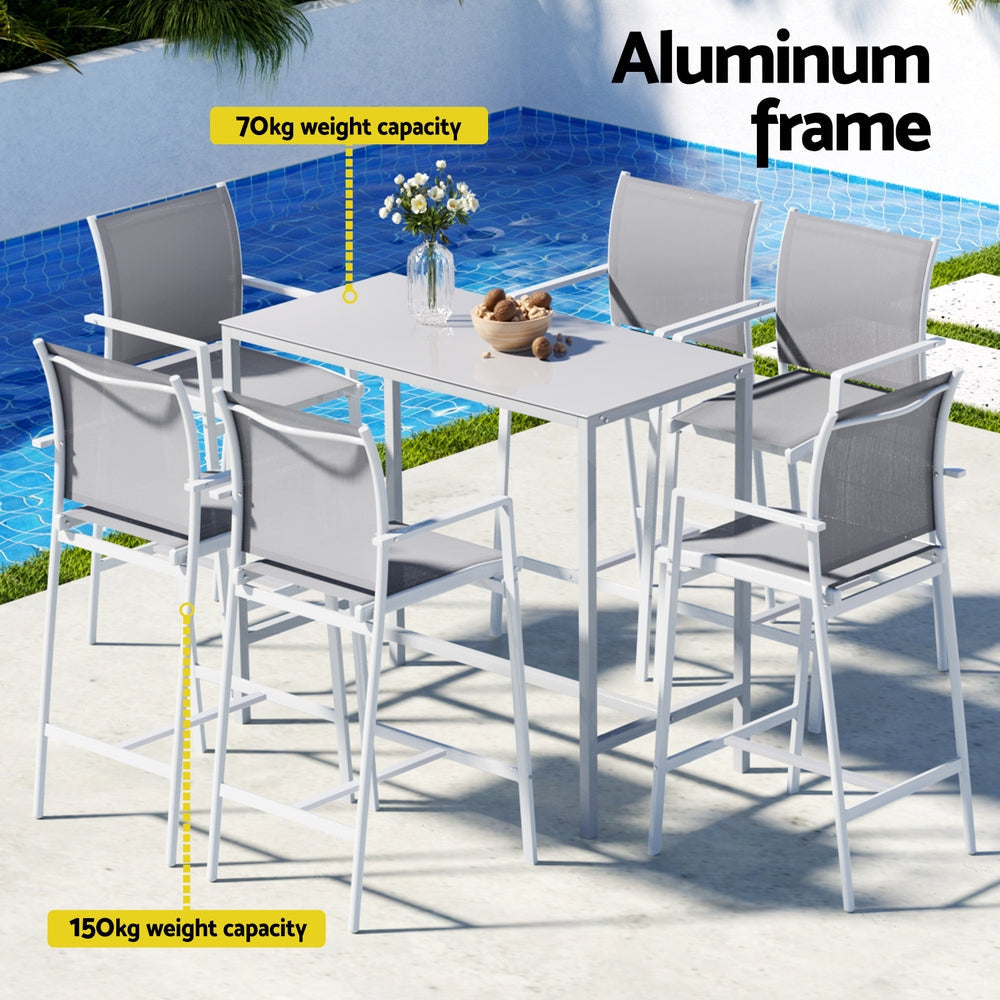 7PCS Outdoor Bar Set Stools Dining Chairs Table Patio Steel Bistro White Sets Fast shipping On sale