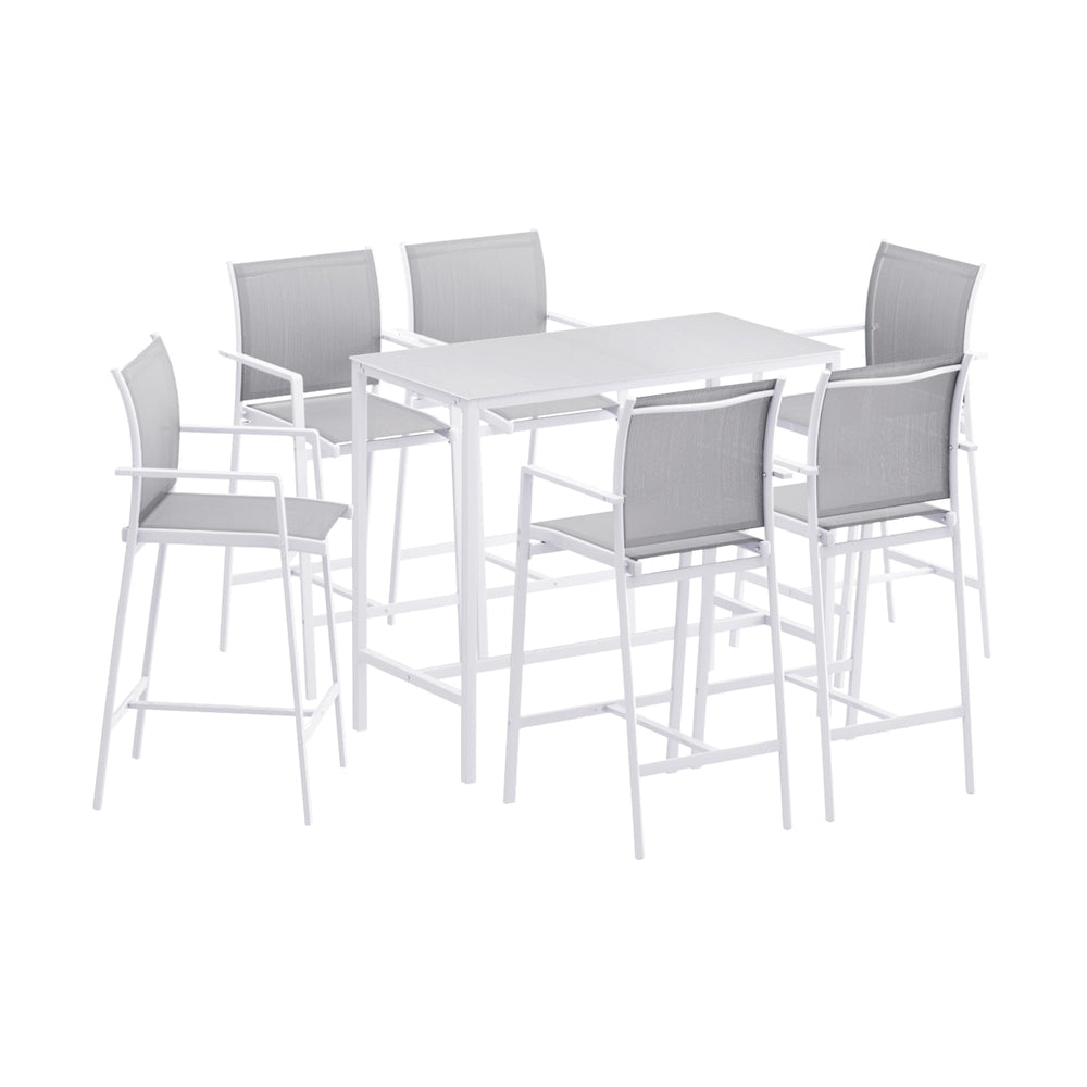 7PCS Outdoor Bar Set Stools Dining Chairs Table Patio Steel Bistro White Sets Fast shipping On sale