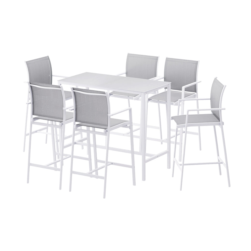 7PCS Outdoor Bar Set Stools Dining Chairs Table Patio Steel Bistro White Sets Fast shipping On sale