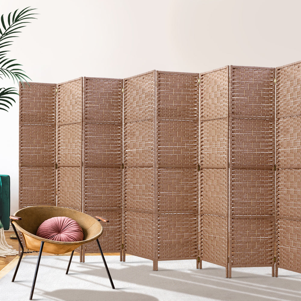 8 Panel Room Divider Screen Privacy Rattan Timber Foldable Dividers Stand Hand Woven Fast shipping On sale