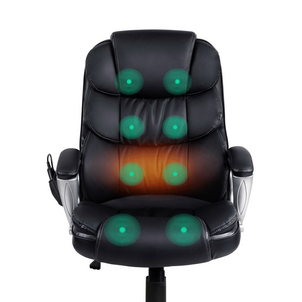 8 Point PU Leather Reclining Massage Chair - Black Office Fast shipping On sale
