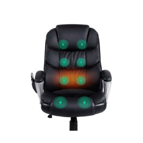 8 Point PU Leather Reclining Massage Chair - Black Office Fast shipping On sale