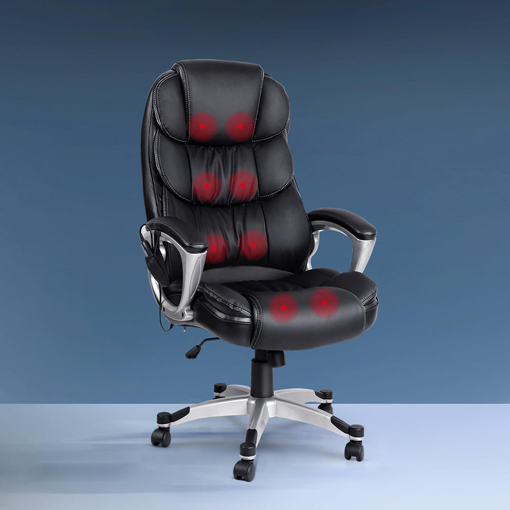 8 Point PU Leather Reclining Massage Chair - Black Office Fast shipping On sale
