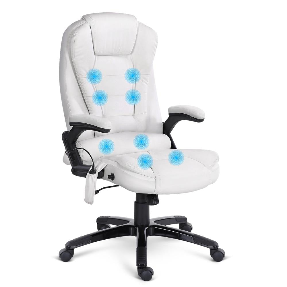 8 Point PU Leather Reclining Massage Chair - White Office Fast shipping On sale