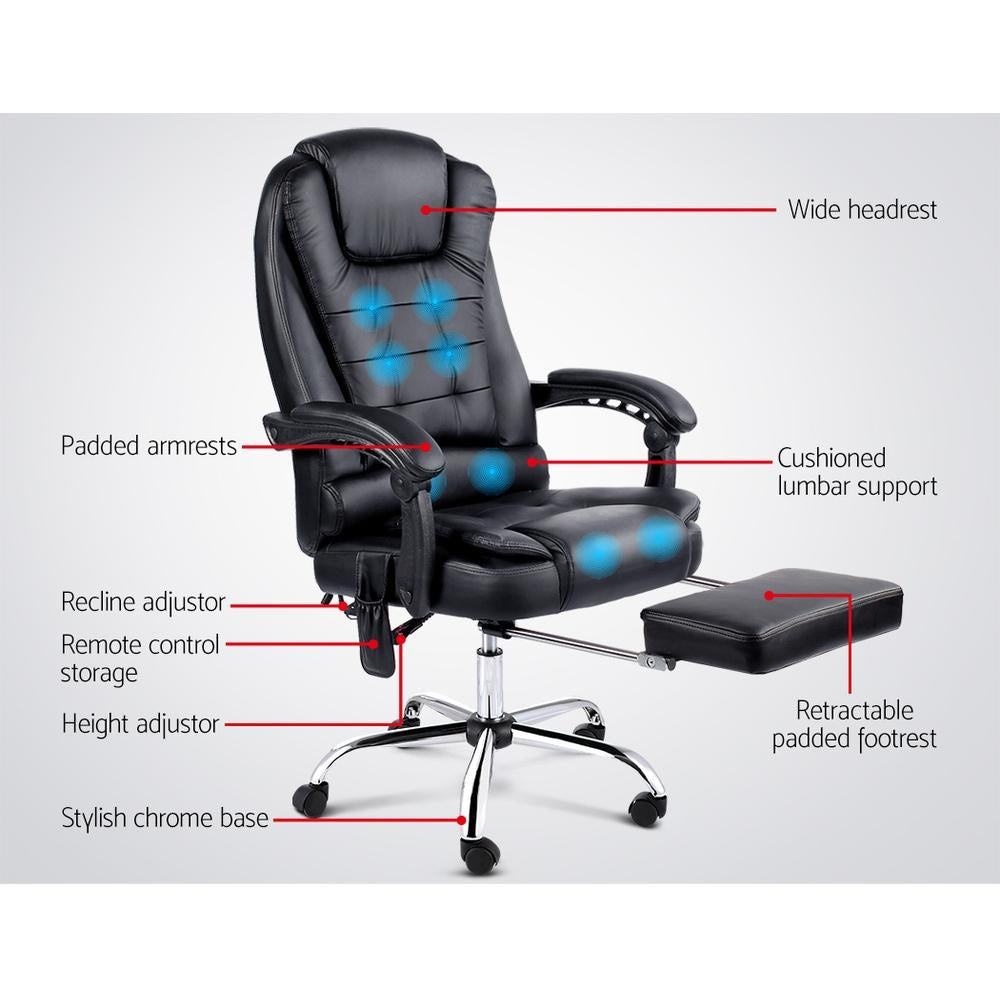 8 Point Reclining Massage Chair - Black Office Fast shipping On sale
