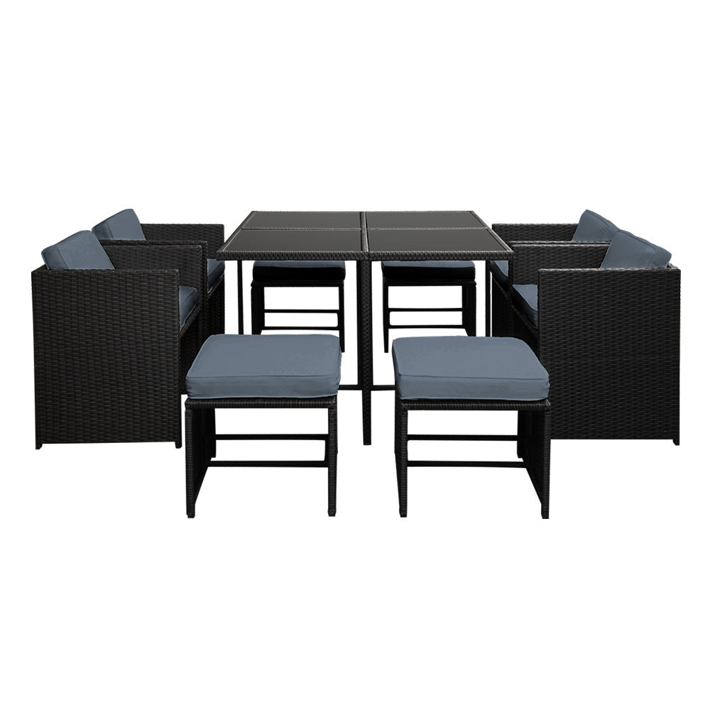 9 Piece Wicker Outdoor Dining Set - Black & Grey Sets Fast shipping On sale