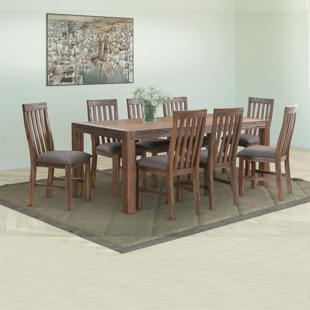 9 Pieces Dining Suite 210cm Large Size Table & 8X Chairs with Solid Acacia Wooden Base in Chocolate Colour Set Fast shipping On sale