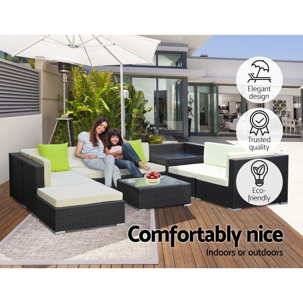 9PC Sofa Set with Storage Cover Outdoor Furniture Wicker Sets Fast shipping On sale