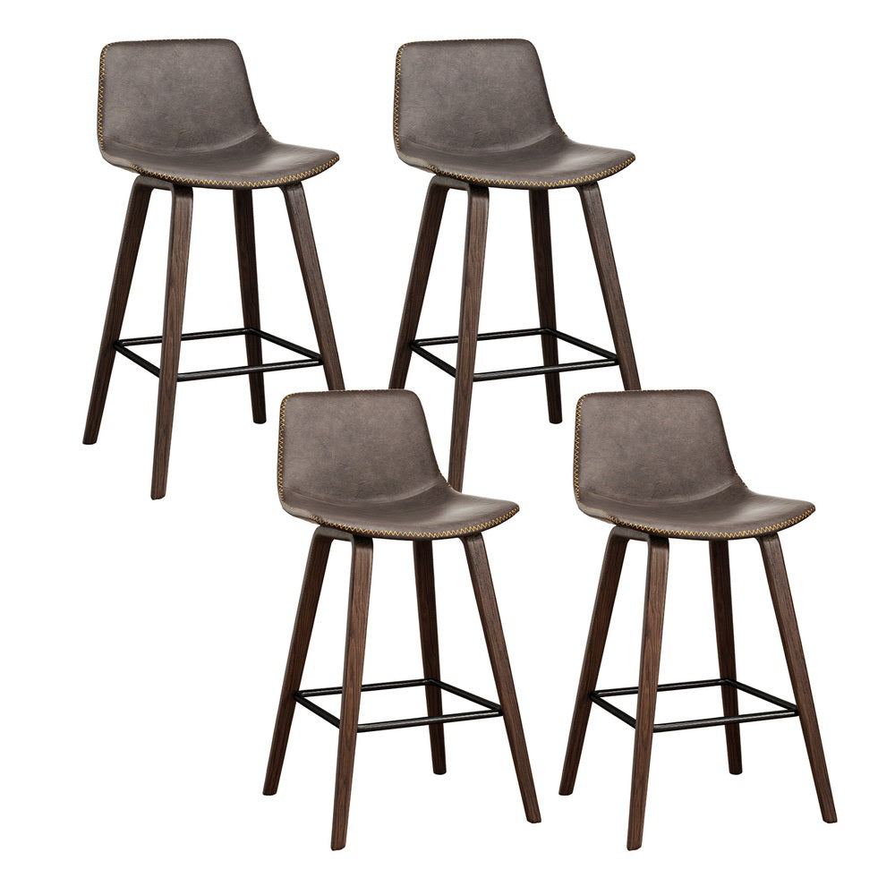 4x Bar Stools Vintage Leather Wooden Stool Fast shipping On sale