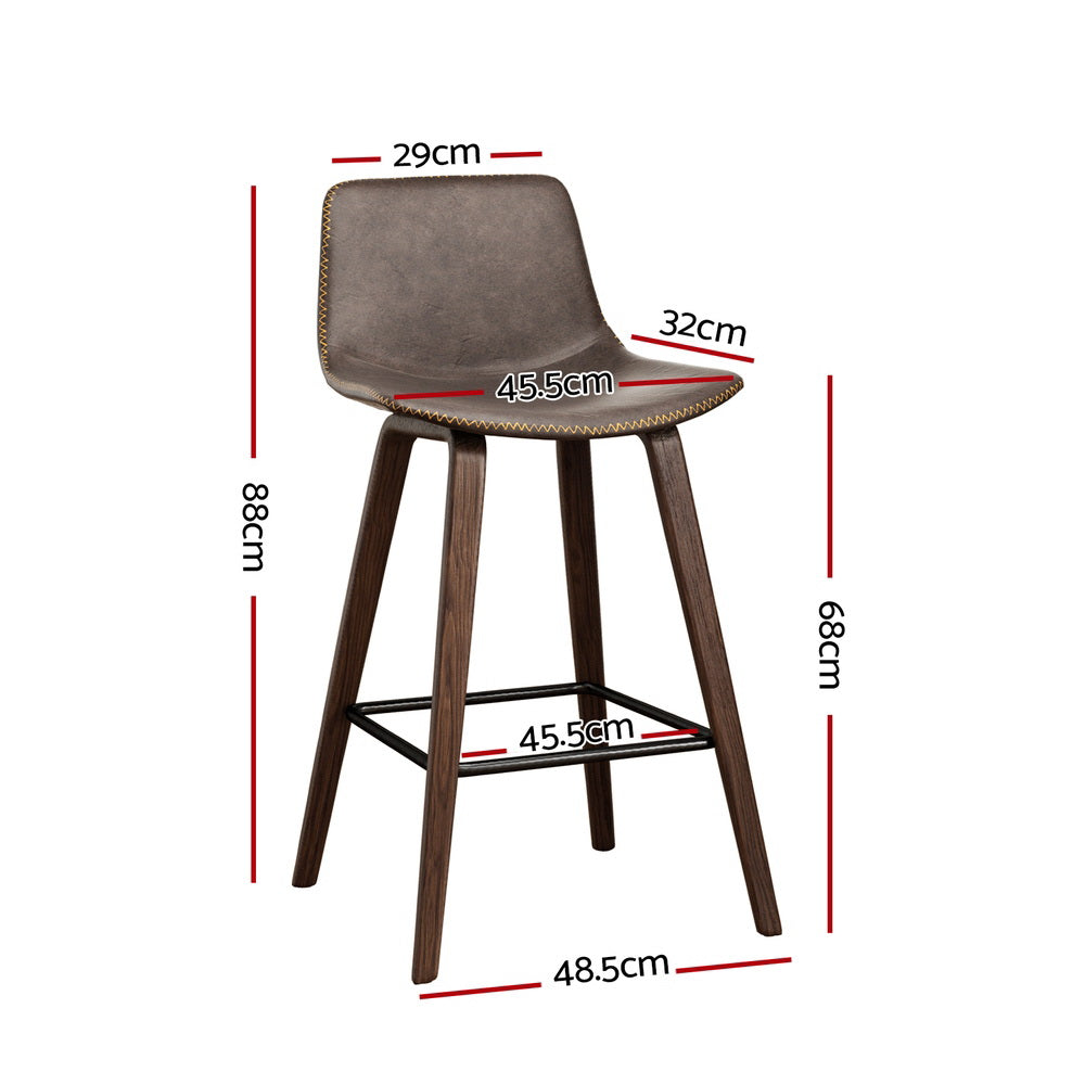 4x Bar Stools Vintage Leather Wooden Stool Fast shipping On sale