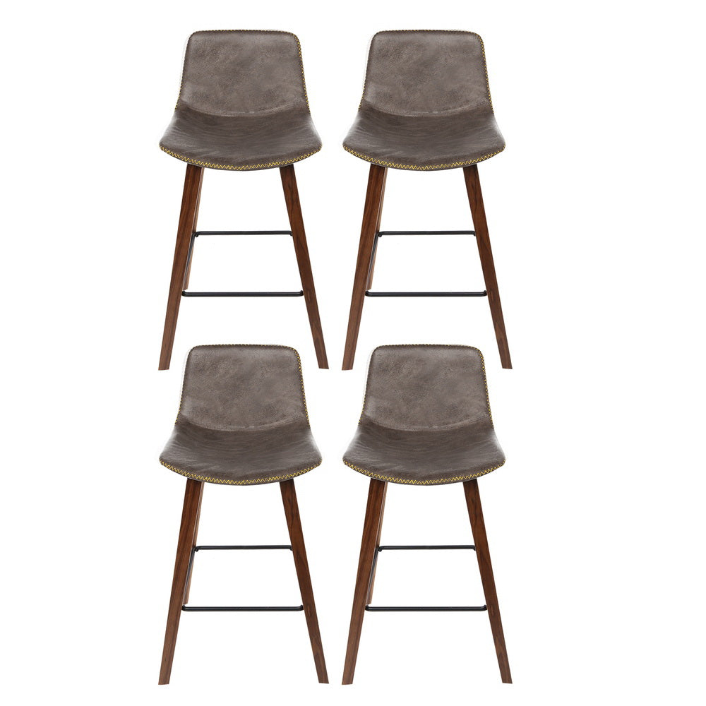 4x Bar Stools Vintage Leather Wooden Stool Fast shipping On sale