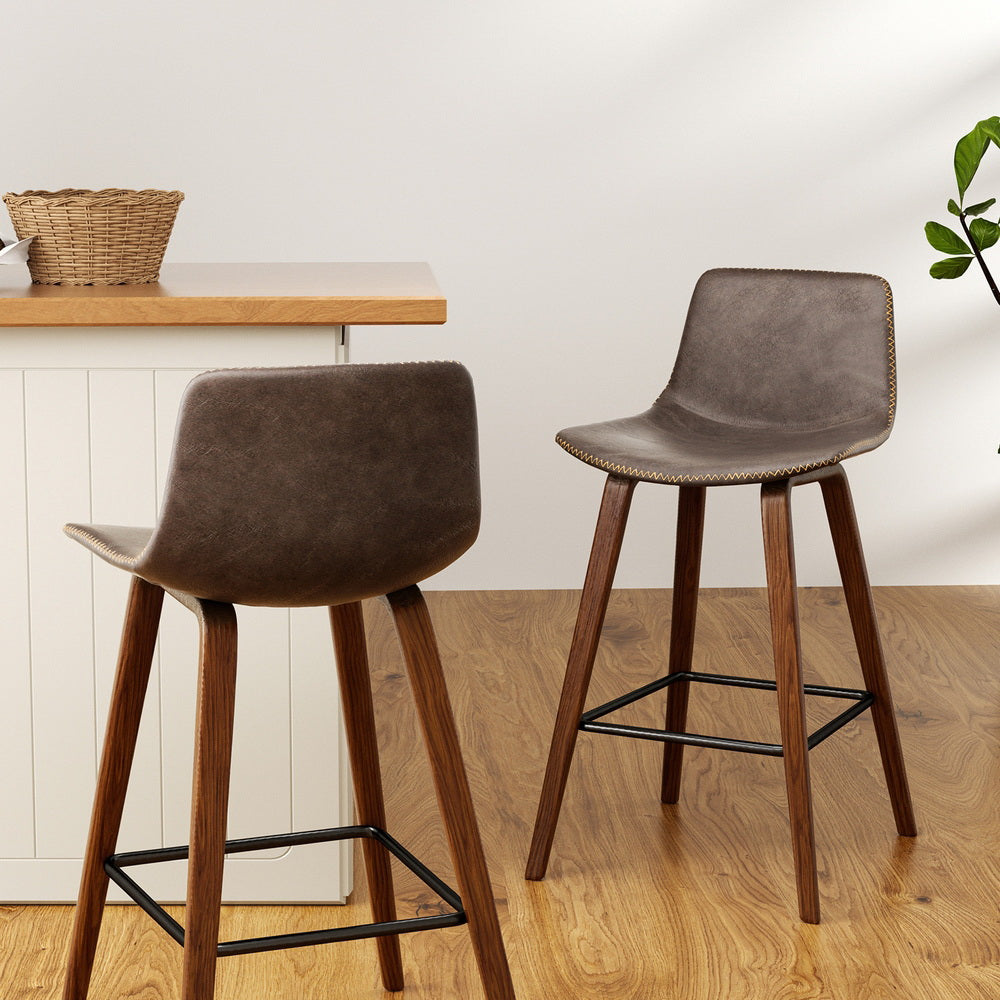 4x Bar Stools Vintage Leather Wooden Stool Fast shipping On sale