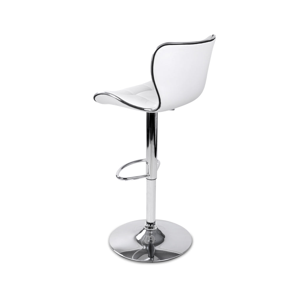 Set of 2 PU Leather Patterned Bar Stools - White and Chrome