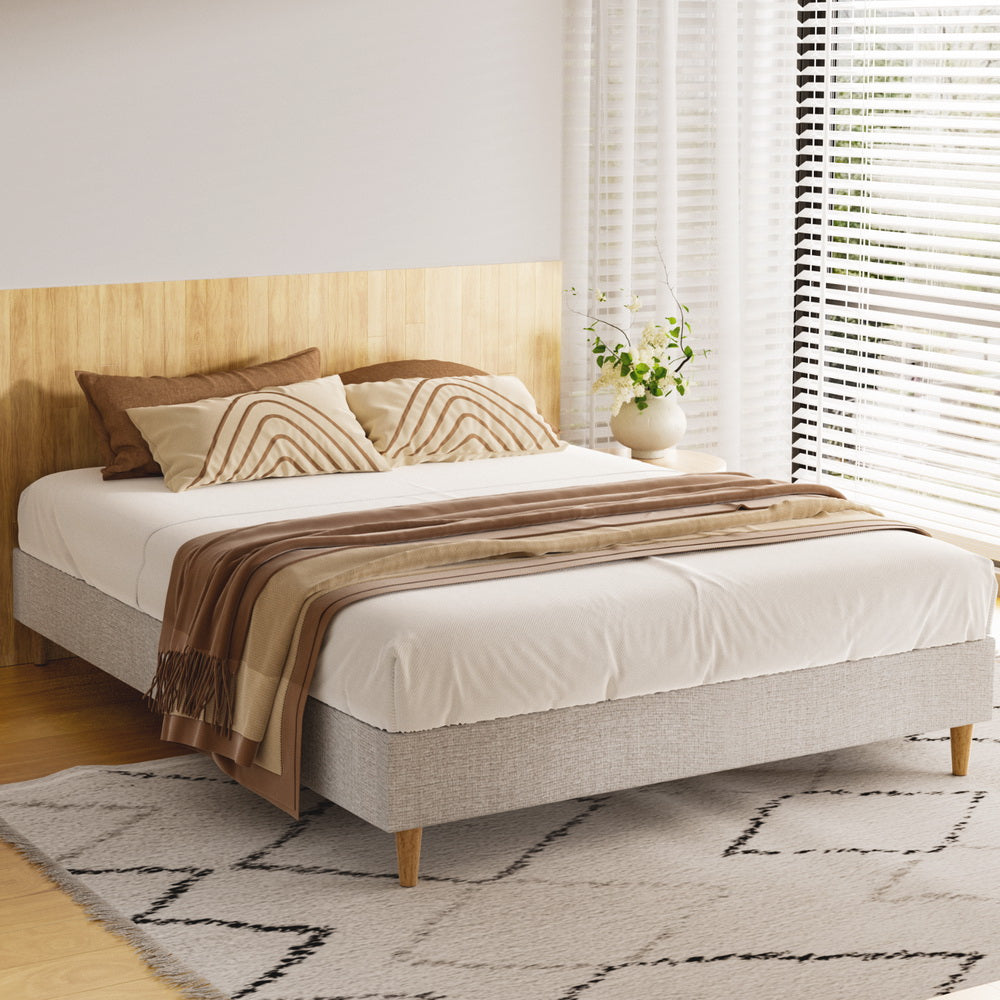 Bed Frame Double Size Beige ZORA Fast shipping On sale