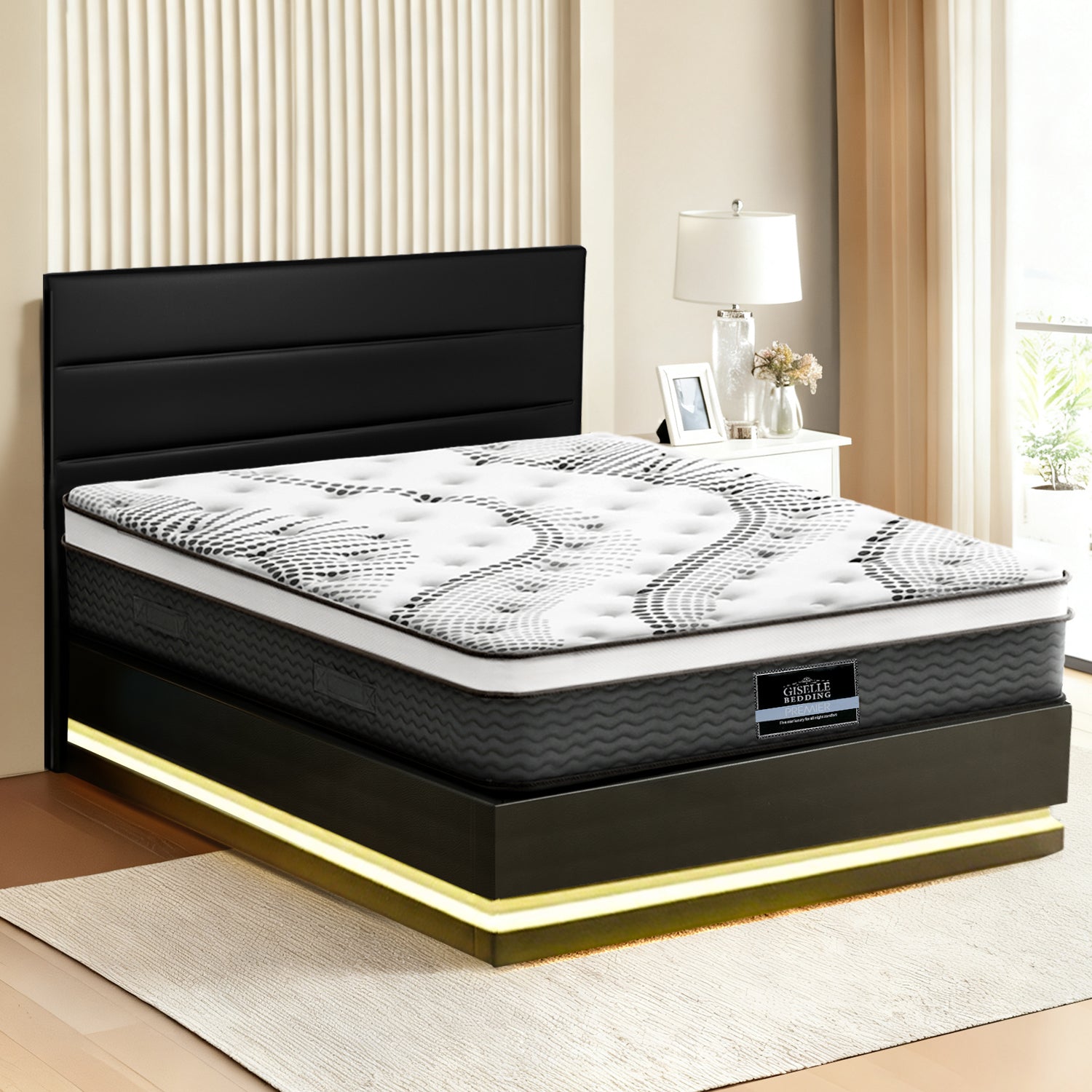 RGB LED Queen Bed Frame with 32cm Giselle Mattress Set