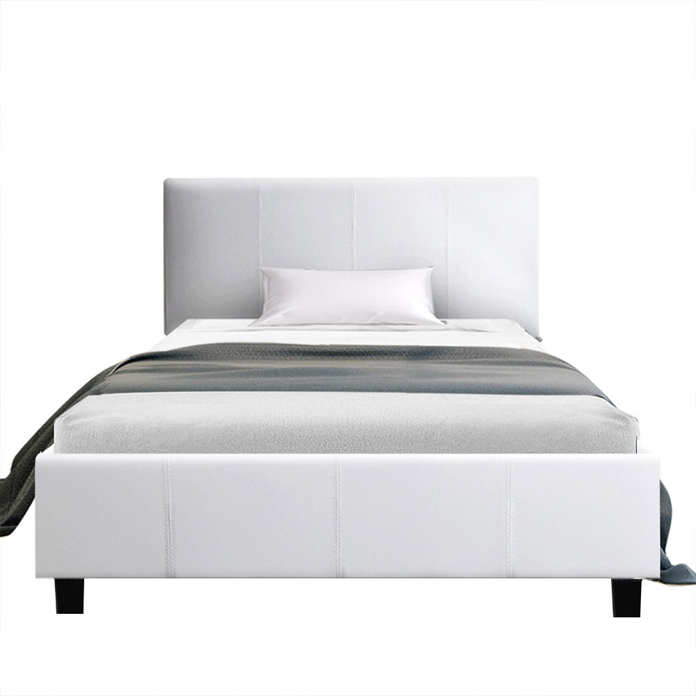 Neo Bed Frame PU Leather - White King Single