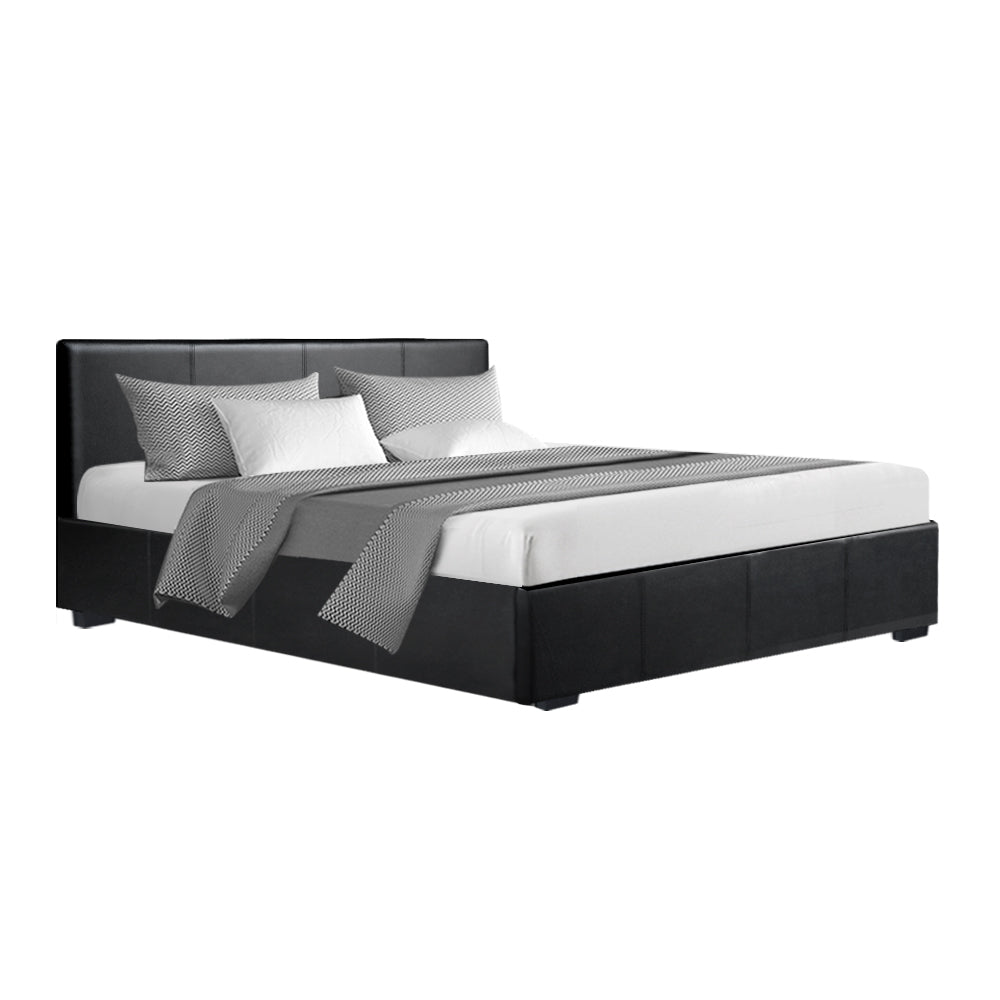 Nino Bed Frame PU Leather - Black Queen