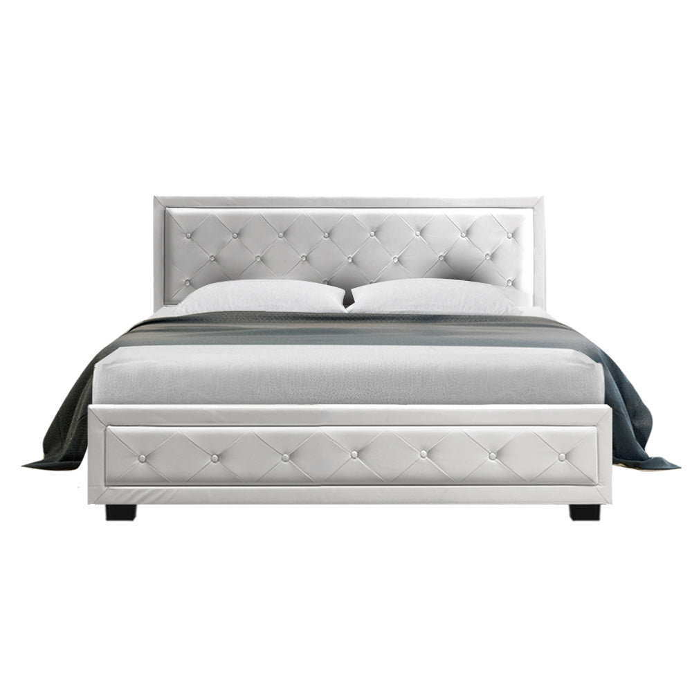 Tiyo Bed Frame PU Leather Gas Lift Storage - White Queen