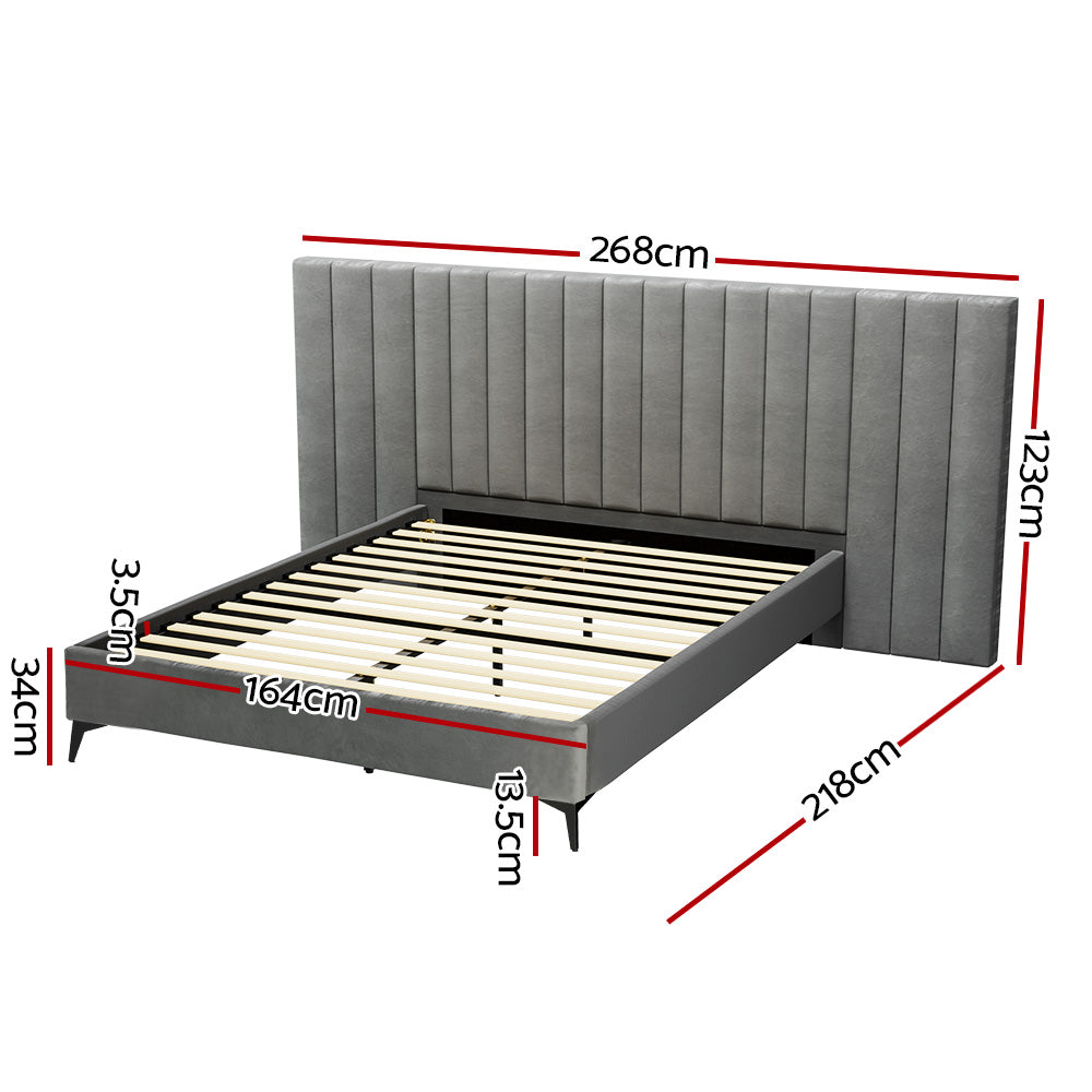 LOTT Bed Frame Queen Size Velvet Grey