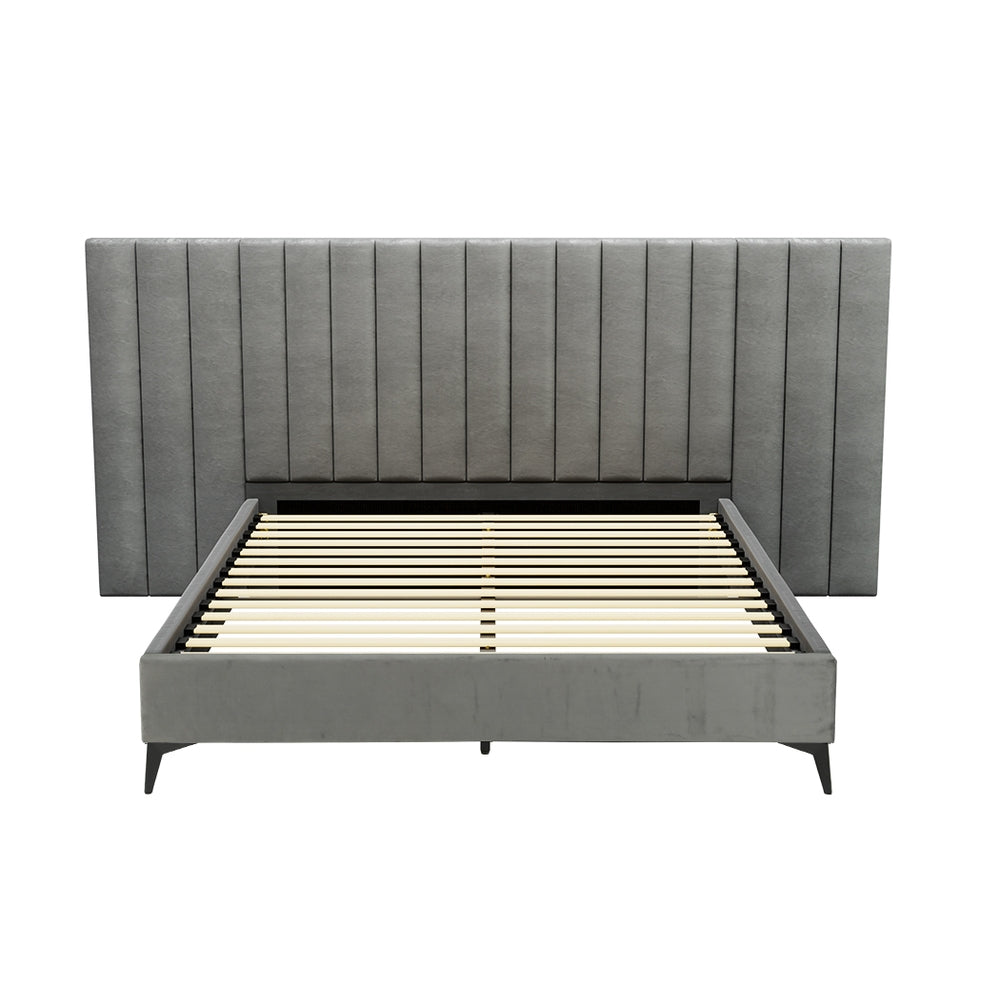 LOTT Bed Frame Queen Size Velvet Grey