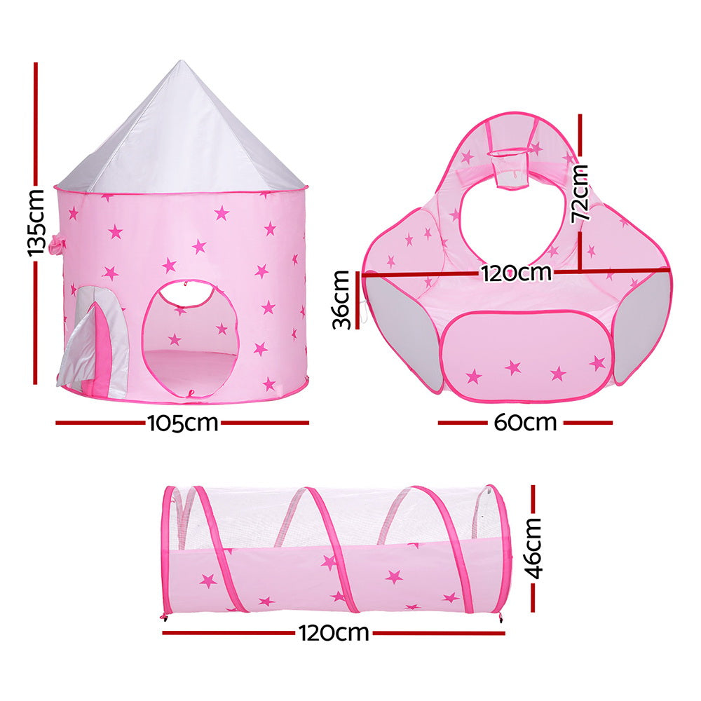 Kids Playhouse Play Tent Pop Up Castle Crawl Tunnel Basketball Hoop Pink Toys Fast shipping On sale