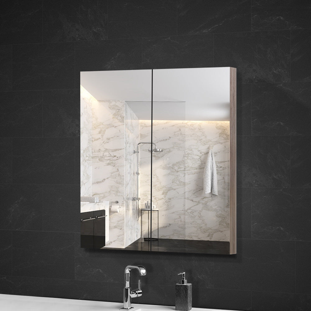 Cefito Bathroom Mirror Cabinet Vanity Medicine Shave Wooden Natural 600mm x720mm