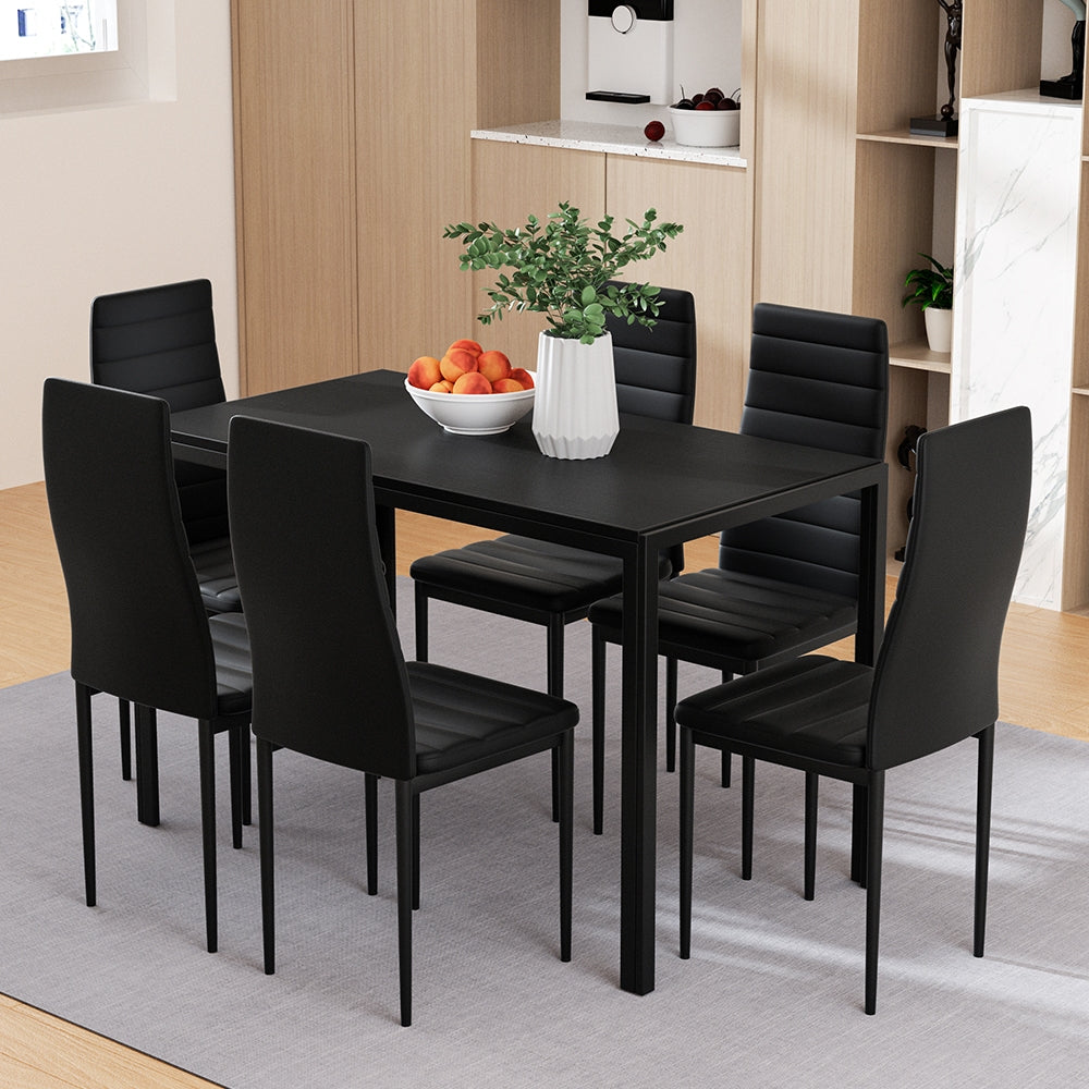 Dining Chairs and Table Dining Set 6 Chair Set Of 7 Wooden Top Black